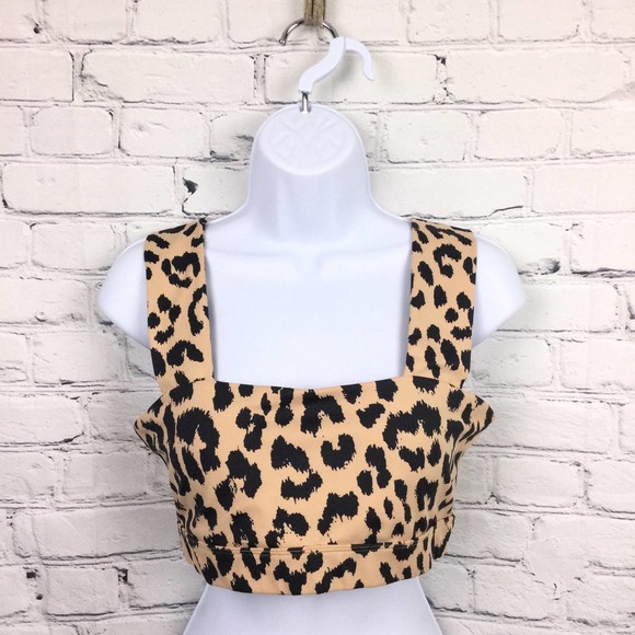 Allfenix Tan Animal Print Wide Strap Polyester Blend Sports Bra Women's Size L - Picture 14 of 14